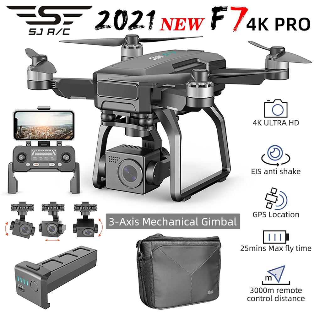 

RC Drone SJRC F7 4K PRO 5G WIFI 3KM FPV GPS with 4K HD Camera 3-Axis Mechanical Gimbal 25mins Optical Flow Brushless RTF