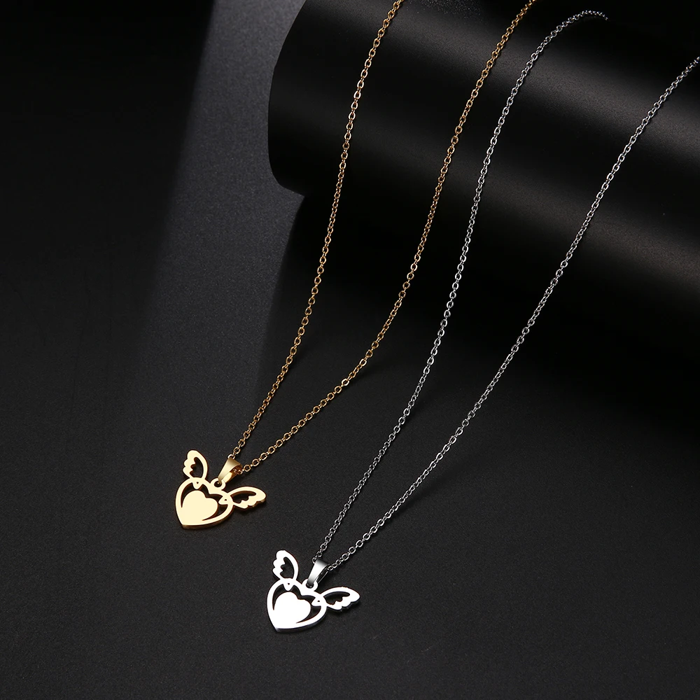 Ожерелье из нержавеющей стали CACANA для женщин кулон с крыльями ангела колье