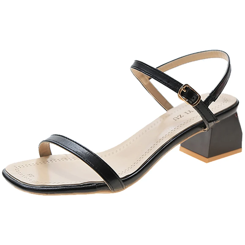 

2020 Narrow Band Gladiator Sandals Summer Woman Shoes Open Toe Ladies Sandalias Brief 5CM Square Heels Chaussures Femme