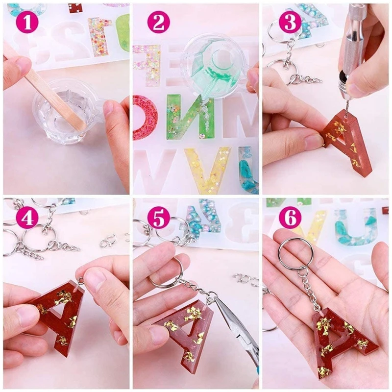 

1 Set DIY Crystal Epoxy Resin Mold Letter Number Keychain Pendant Silicone Mould
