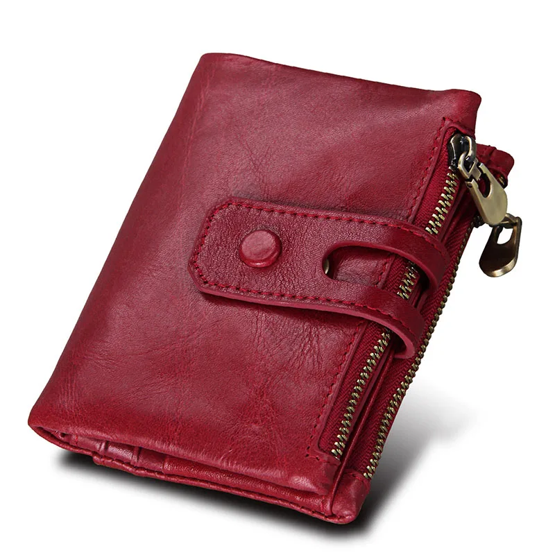 

New Genuine Leather Women Wallet RFID Men Wallets Small Crazy Horse Purses Short Coin Purse Female Male Coffee Red Card Holder