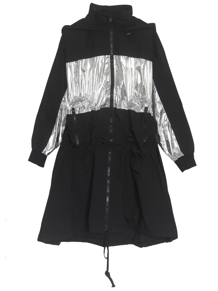 black WQR1952 XITAO Tide, лоскутный Тренч с рюшами, шляпа, длинный рукав, на молнии, свободный, Повседневный, плюс размер, женская одежда,, осень, новинка, WQR1952 - Цвет: black WQR1952