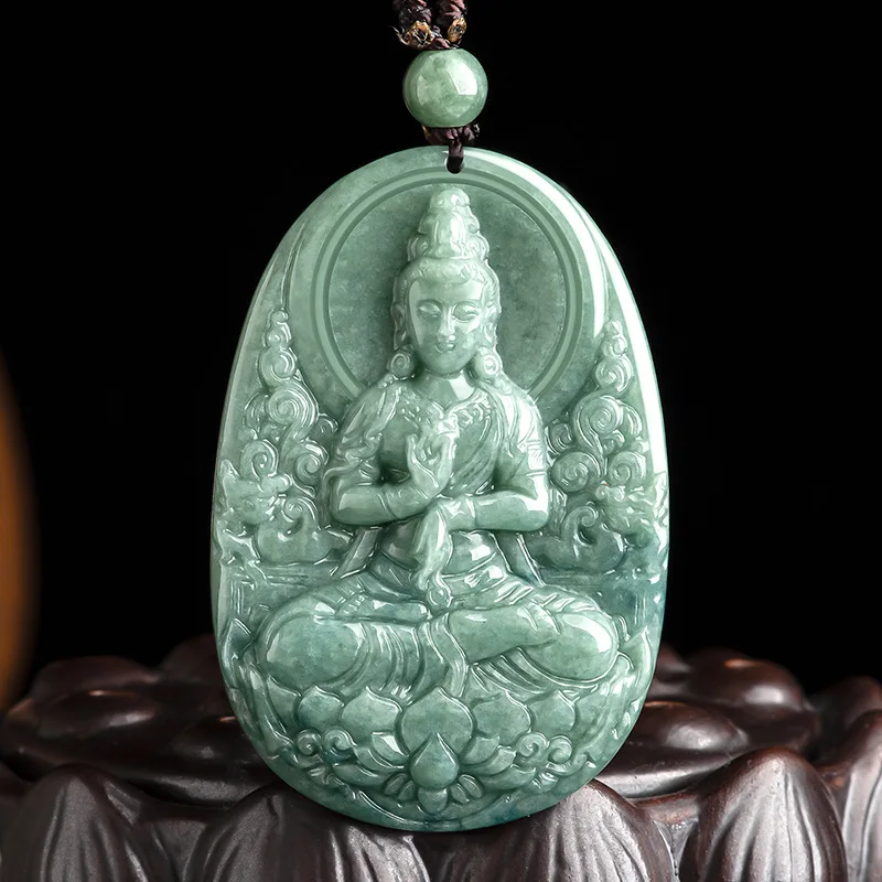 Hot Selling Natural Jade Bean Green Baolian Guanyin Pendant Hand Charm Jewellery Carved for Women Men Fashion Accessories