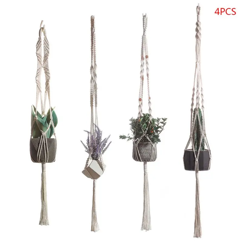 

4pcs Handwoven Macrame Tapestry Plant Hangers Indoor Hanging Basket Flower Pot Q39B