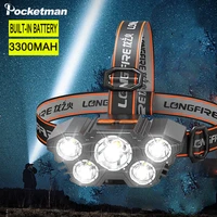 5 led headlamp rechargeable powerful head lamp with built in 18650 battery outdoor camping headlight head flashlight