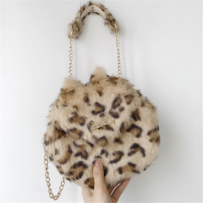 

Women Totes Fur Leopard Bags Shoulder Bags 2019 New Women Vintage Handbag Mini Party Winter Bags Crossbody Bags Christmas Gift