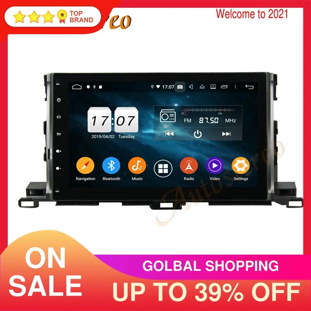 

Carplay Android 10.0 Car GPS Navigation Multimedia Player For Toyota Highlander 2015-2020 Auto Stereo Video Radio No DVD Player
