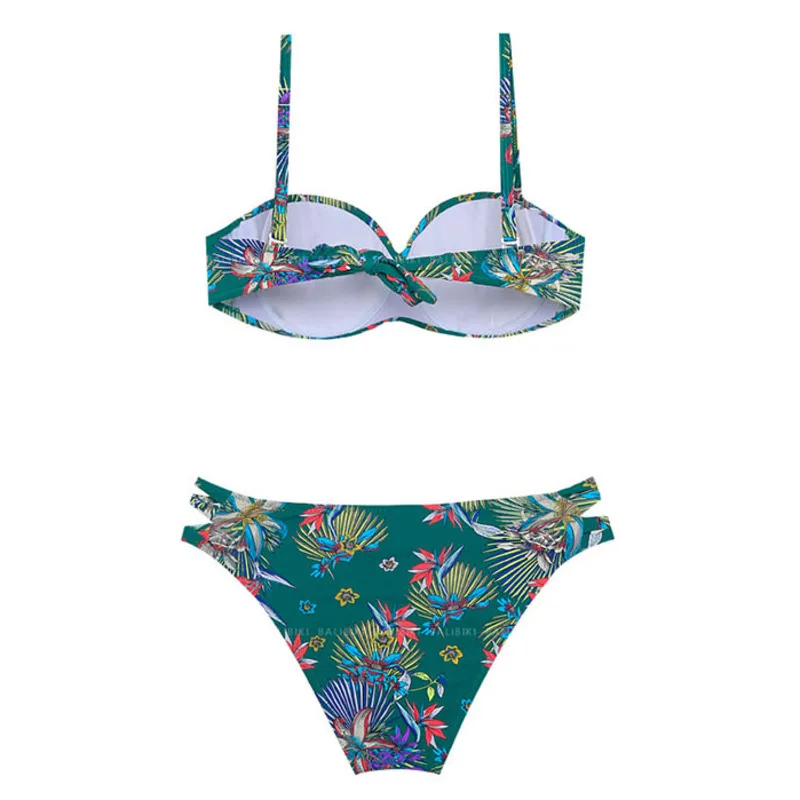 

2020 Chic Floral Green Bikini Swimwear Women Push Up Swimsuit Sexy Padded Girls Bikini Vintage Two Pieces Bathing Suit Beachwear