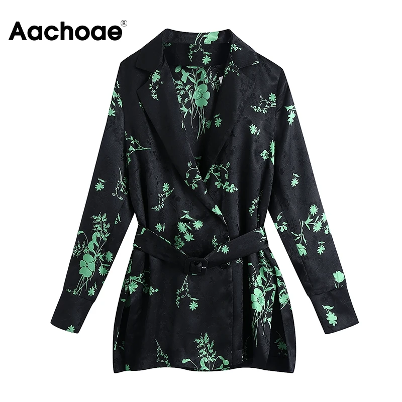 

Aachoae женские Цветочный принт в винтажном стиле рубашка блуза с поясом 2021 откладным воротником с длинным рукавом офисная одежда Рубашки женс...