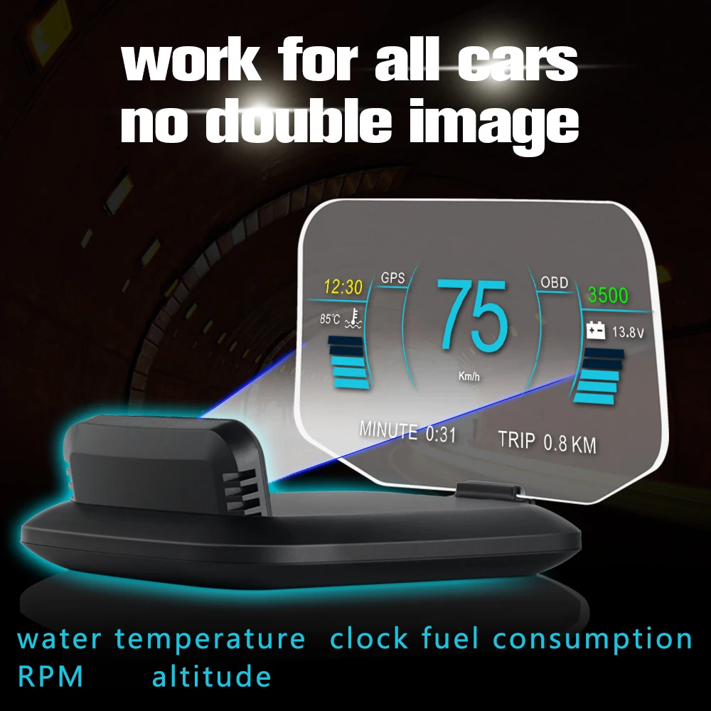 Projector HUD OBD2+GPS Dual Mode Head Up Display Digital Car Speedometer Water Oil Temp RPM MPH KMH Auto Electronic Accessories |