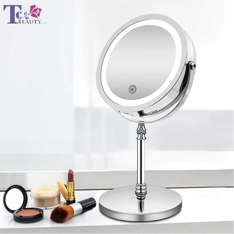 Зеркало для макияжа двухстороннее со светодиодной подсветильник кой и