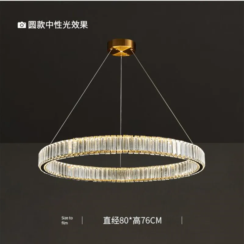 

Modern Design Crystal Ring Light Chanderlier LED Luxury Living Room Round Stainless Steel Crystal Suspension Luminaire Pendant