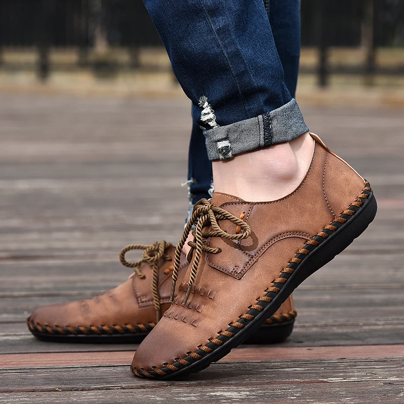Новинка 2020 года Кожаная обувь Мужская дышащая повседневная легкая для вождения