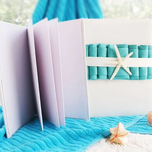 Свадебная книга для сбора подписей гостей синие ленты с белой морской звездой