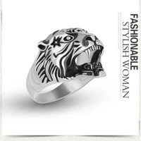 mens retro party creative animal tiger head ring silver punk stainless steel rings hip hop jewwlry birthday boy exquisite gifts