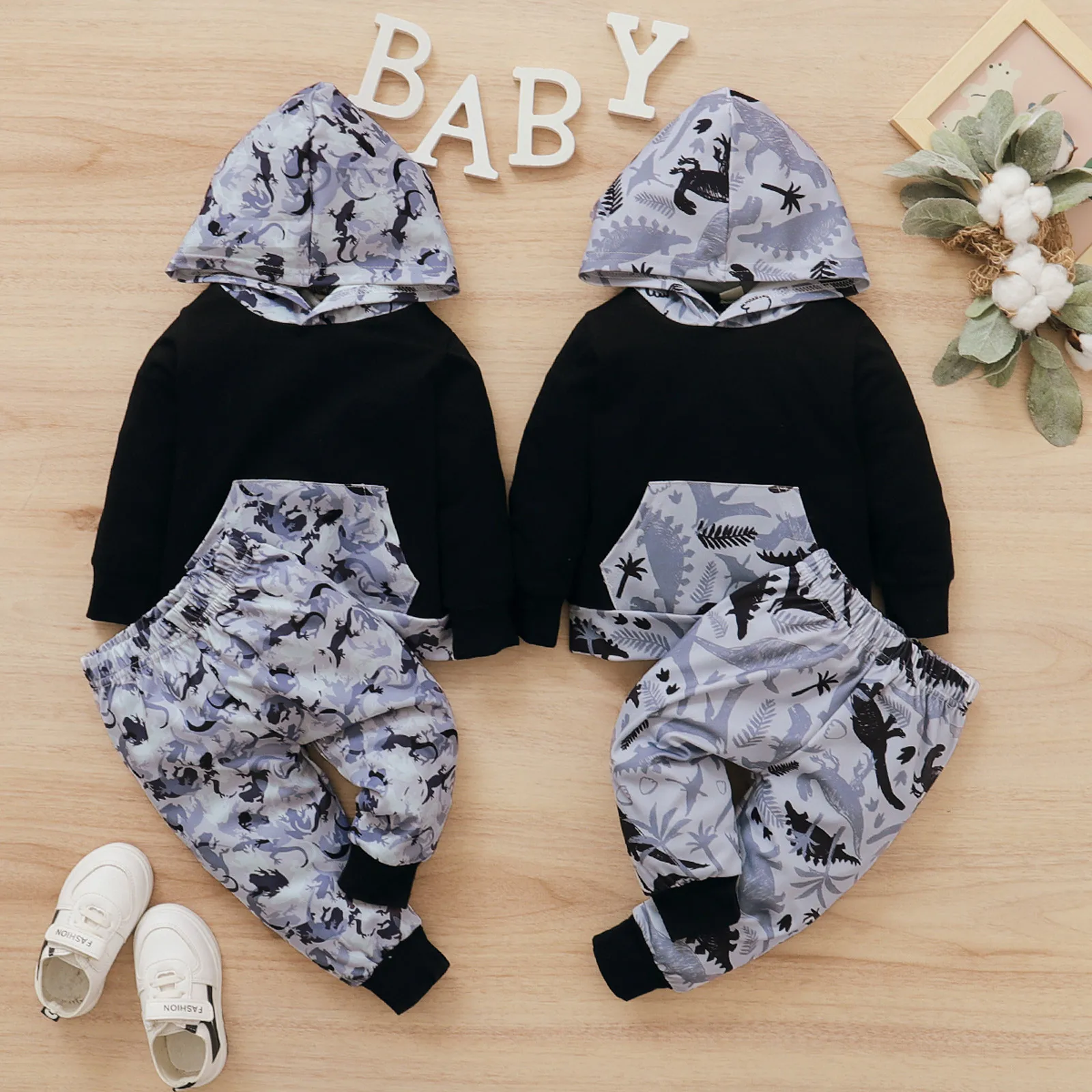 Для малышей с принтом динозавра комплект одежды шапочкой для новорожденных