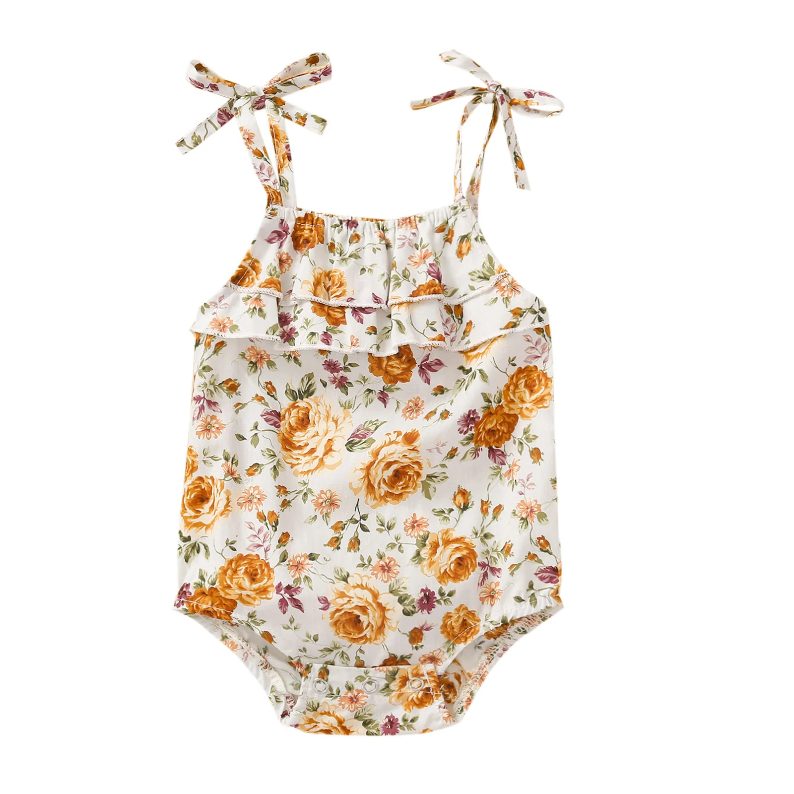 

Baby Girl's Romper, Flower Print Sleeveless Sling Bodysuit One-piece Suit for Photography Birthday Party