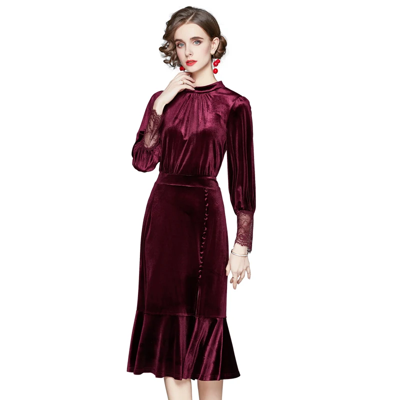 

FUCHAO Women Autumn & Winter Elegant Velvet Dress Festa High Quality Office Party Robe Femme Vintage Designer Trumpet Vestidos