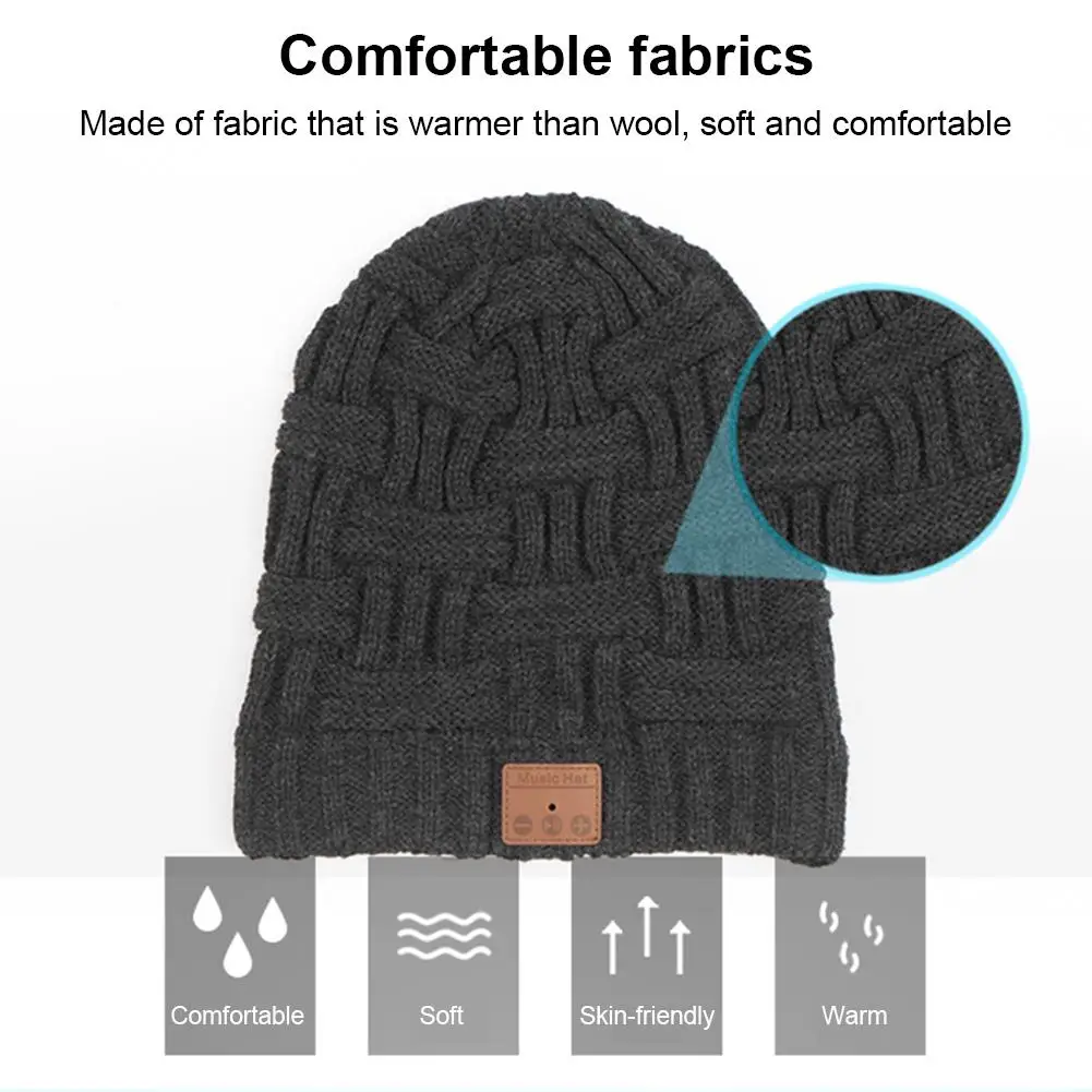 Bluetooth 5.0 Beanie Wireless Headphone Music Hat Built-in HD Stereo Speaker For Winter Fitness Sports Men's Women's | Электроника