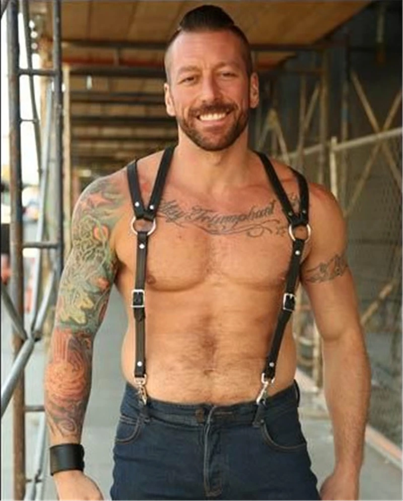 Фетиш мужской нагрудный ремень Регулируемый кожаный топ БДСМ бондаж для тела