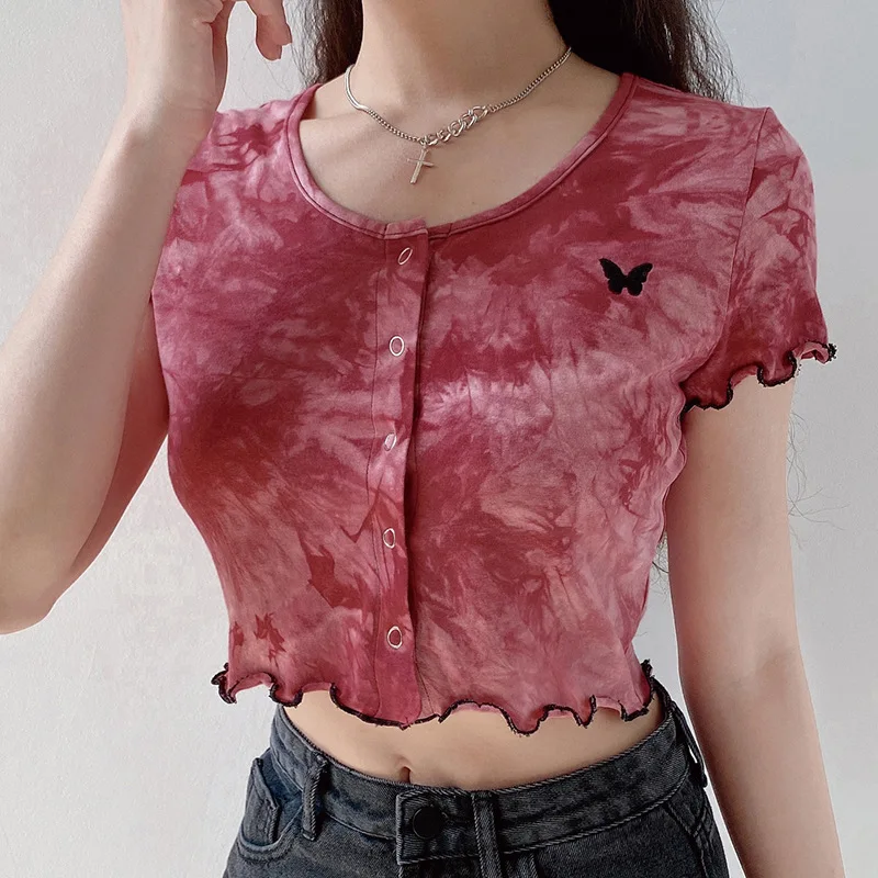 

SANGMAY Модная хлопковая женская блузка с бабочкой футболка с краской в стиле бохо лето весна сексуальный элегантный топ