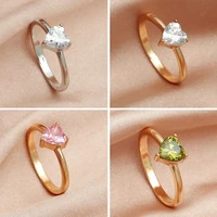 simple fashion heart shape multiple color zircon rings for women girls vintage elegant couple rings 2021 trendy jewelry