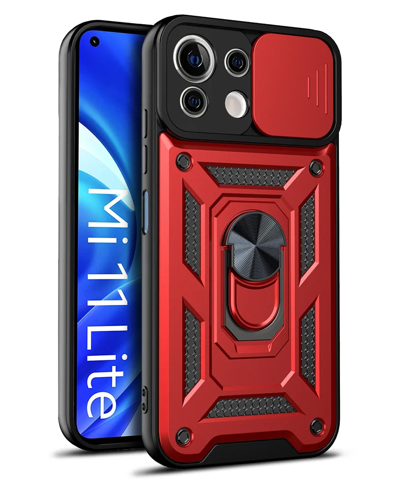 

Phone Case For Xiaomi 11X 11 11i Lite 5G 4G Redmi K40 Poco M3 F3 C3 Pro Luxury Anti-fall Armor ring Bracket Push window PC Cover
