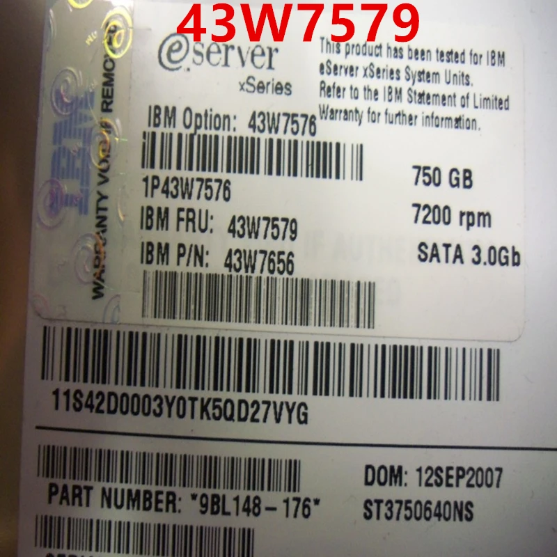 

Оригинальный Новый HDD для IBM 750GB 3,5 "SATA 6 ГБ/сек. 64MB 7200RPM для внутреннего жесткого диска для сервера HDD для 43W7576 43W7579