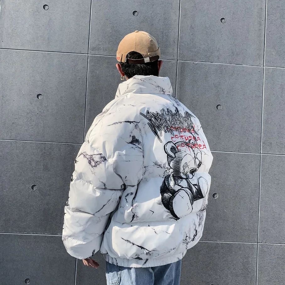 men winter parkas coat  2020 Hip Hop Pockets Thick Jackets Men Fashion Casual texture printing streetwear Oversized jacket tops