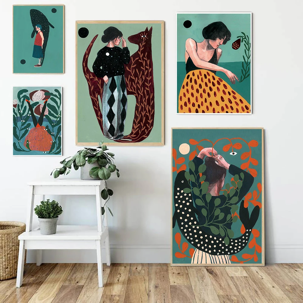 

Tropical Colorful Girl Fish Whale Leopard Flower Wall Art Canvas Painting Posters And Prints Wall Pictures For Living Room Decor