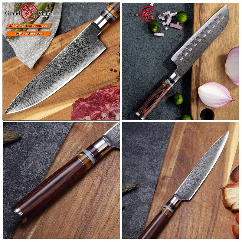 Grandsharp 3 шт. Набор ножей шеф-повара из японской дамасской стали кухонные ножи