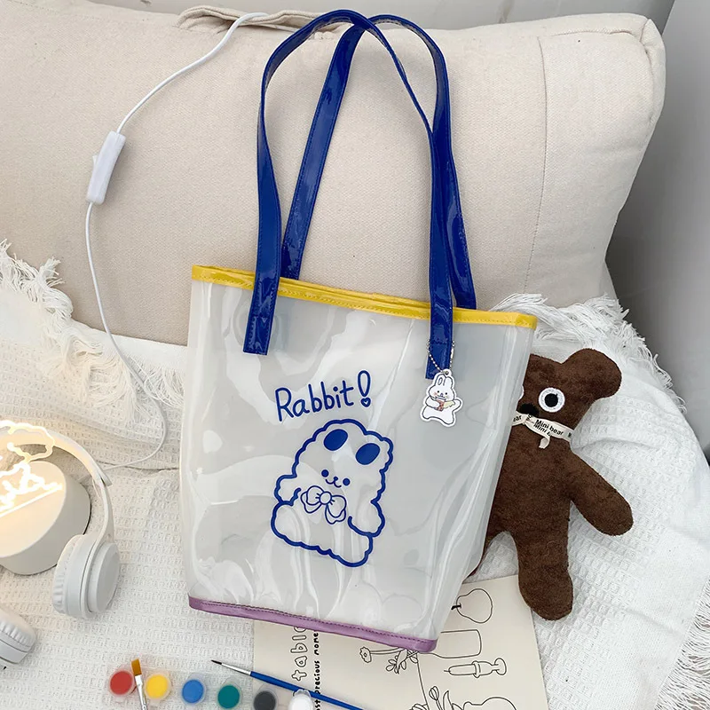 

Women PVC Shopping Bag Girl Cute Cartoon Hand Bag Waterproof Tote Shoulder Bag