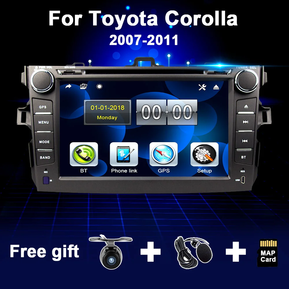 

Автомагнитола 2 Din с dvd-плеером для Toyota Corolla 2007, 2008, 2009, 2010, 2011, 8-дюймовый экран, аудио, стерео, видео плеер с rds, am, fm, gps