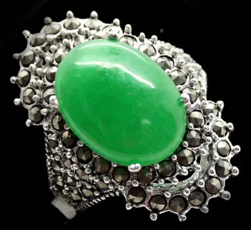 Хороший подарок 17*29 мм винтажный зеленый нефритовый марказит 925 пробы Серебряное