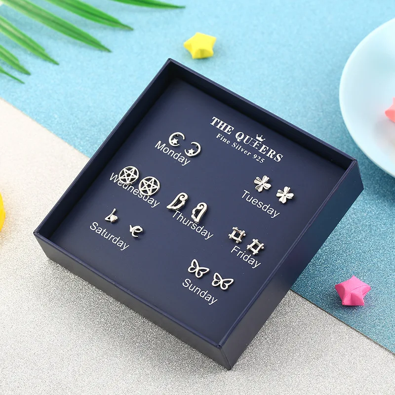 7 пар/компл. серьги гвоздики в форме снежного одну неделю геометрическом стиле с