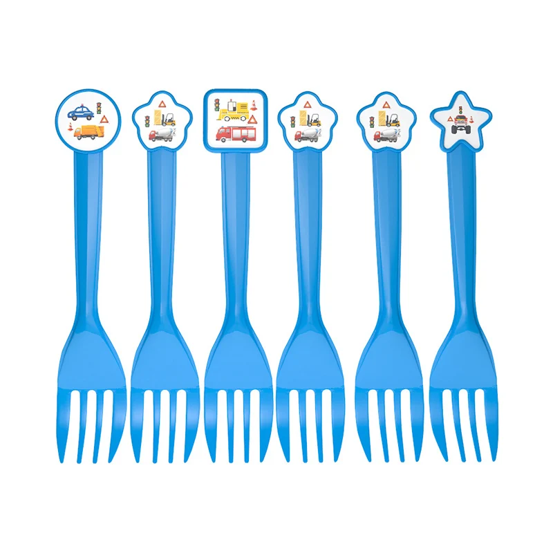 6 шт./лот для мальчиков с симпатичными машинками пластиковая посуда ножи ложки