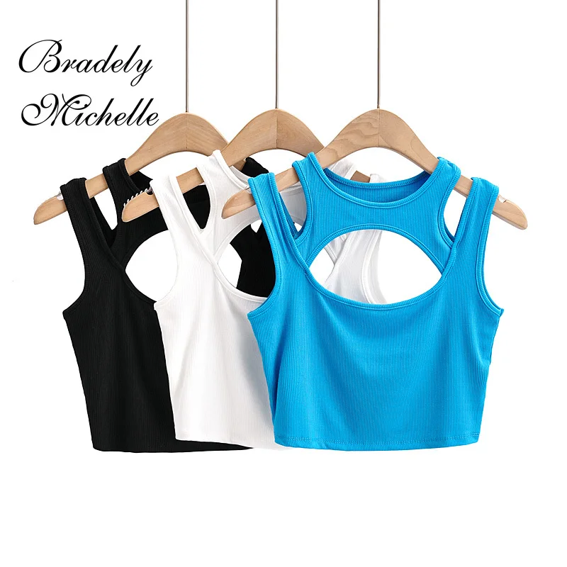 

BRADELY MICHELLE 2021 Summer NEW Arrival Women Solid Color Sexy Causal 2 Piece Croped-Tops Tanks For Ladies