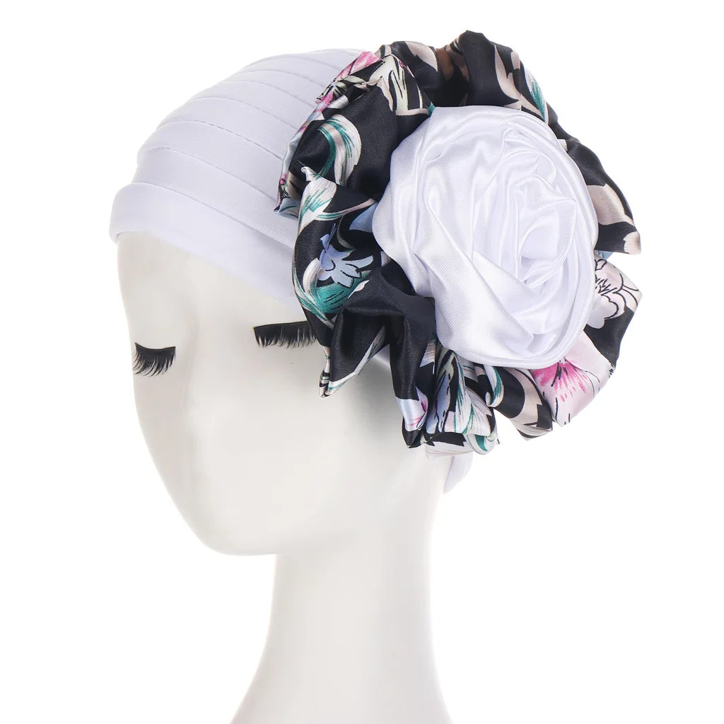 

Women Bohemia Flower Inner Hijab Caps Turban Hat Beanie Patchwork Hair Accessories India Muslim Scarf Cap Hair Loss Head Wrap