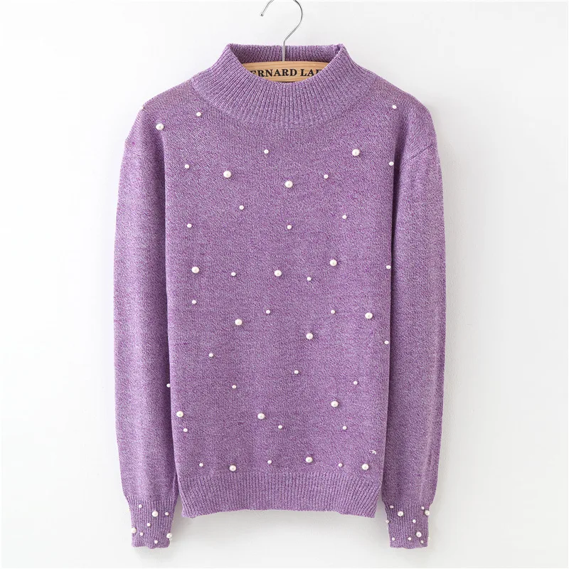 

Autumn Slim Femme Elasticity Pullovers Women Turtleneck Pearl Elements Knitted Sweater Jumper Pullover Female Top Ladies Blouse