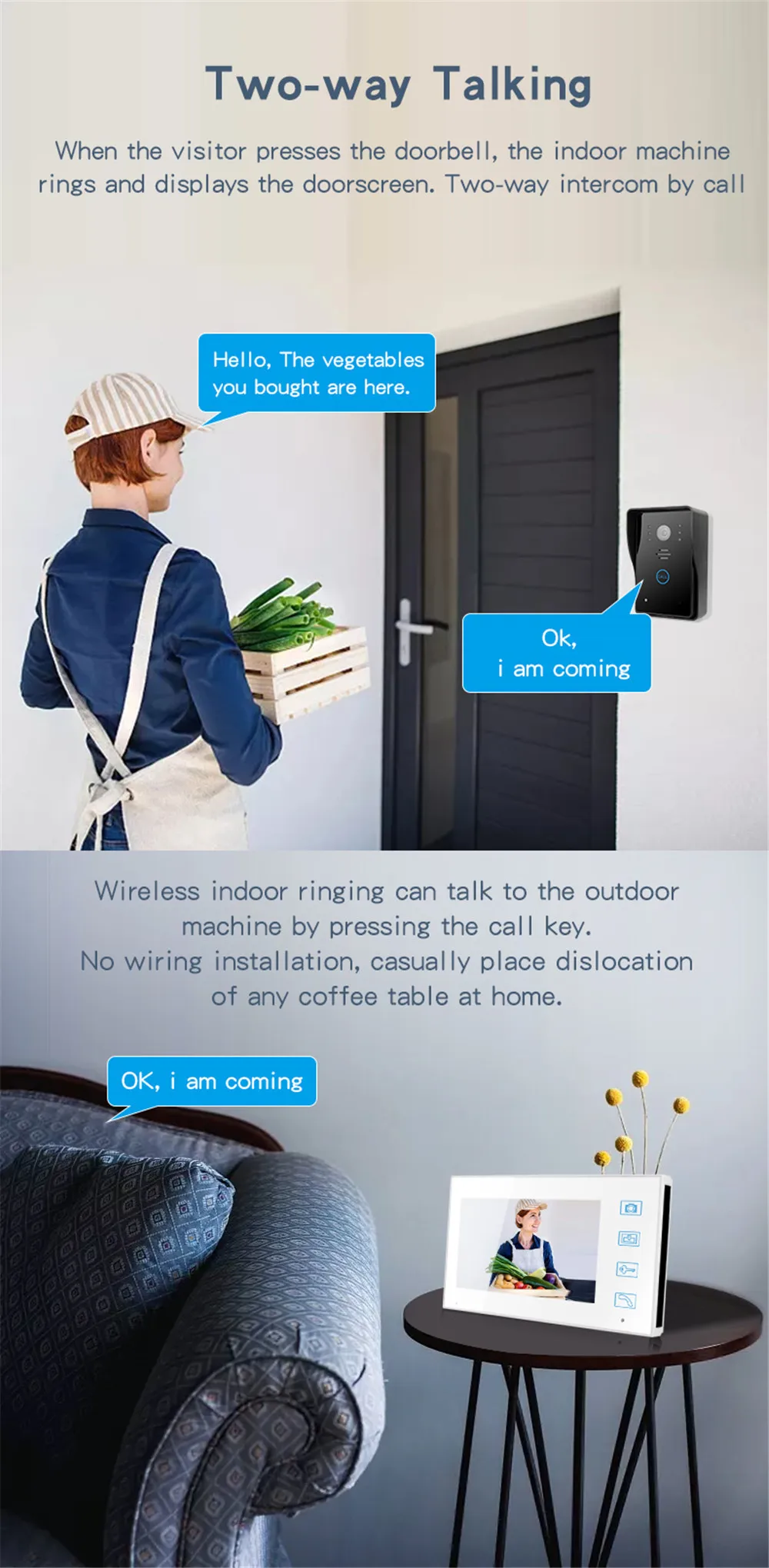 Видеодомофон 1200TVL умный беспроводной видеодомофон с Wi Fi 7 дюймов камера для входа