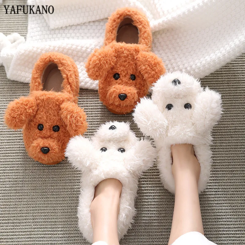 

Lifelike 3D Teddy Dog Women Plush Slippers Winter Warm Soft Sole Shoes Men Couples Home Ladies Indoor Bedroom Slip On Fur Slides