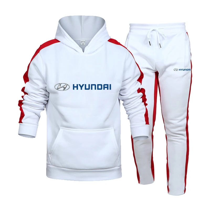 

Новинка Осень-зима мужской женский модный спортивный костюм с капюшоном HYUNDRI с логотипом автомобиля двухцветный свитер с карманами с прост...
