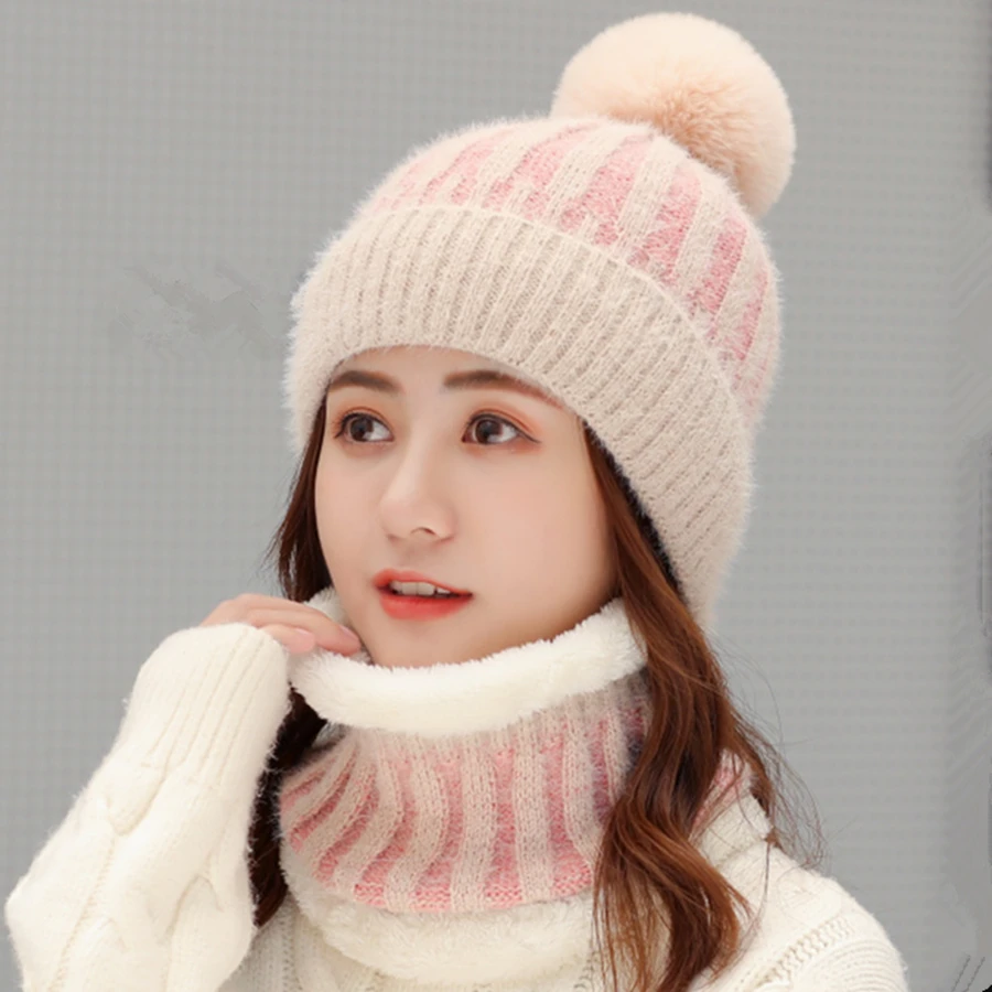 Новая зимняя вязаная шапка разных цветов Женская многофункциональная комплекты