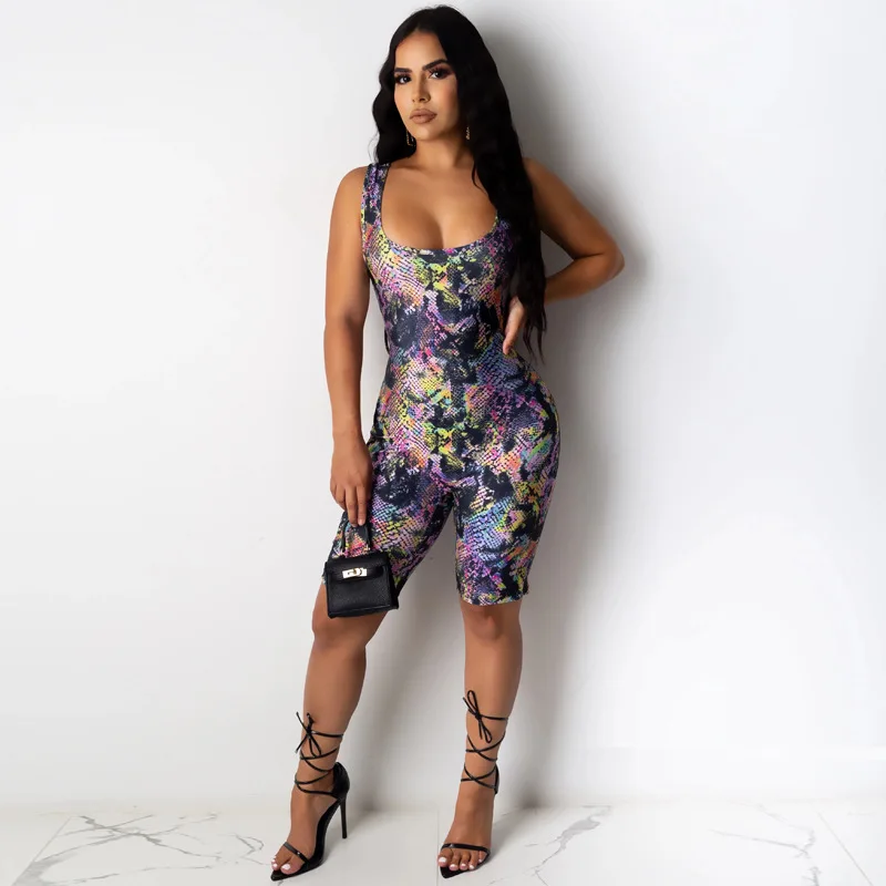 

LAISIYI 2020 Sleeveless Backless Print Bandage Sexy Playsuit Summer Women Fashion Streetwear Club Outfits Hollow Out Body Romper