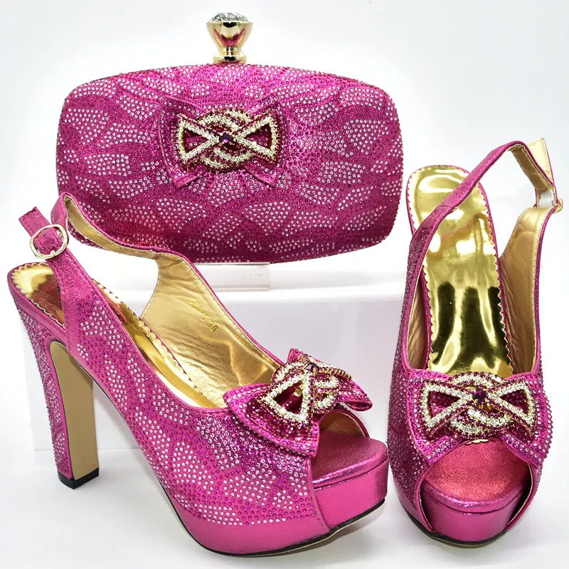 Fuchsia Модная роскошная дизайнерская обувь для женщин; модные итальянские женские свадебные туфли-лодочки с сумочкой; итальянский комплект из женских туфель и сумочки - Цвет: Fuchsia