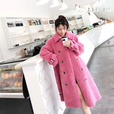 Rose pink Шуба женская зимняя новая овечья стрижка гранулы Имитация шерсти композитный мех один длинный рукав теплая шуба Tide H00859 - Цвет: Rose pink