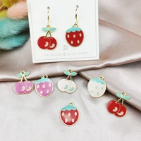 10pcslot enamel fruit cherry strawberry charms pendant necklace bracelet earring keychain jewelry making accessories