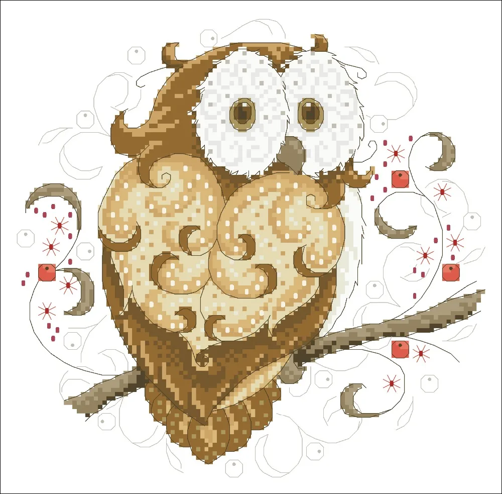 Посылка для вышивки крестиком Сова на ветке белое хлопчатобумажное полотно 18