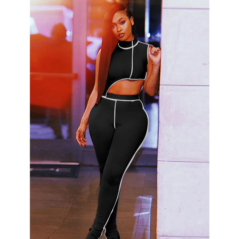 Fuedage однотонный Повседневный женский топ из двух частей и брюки без рукавов