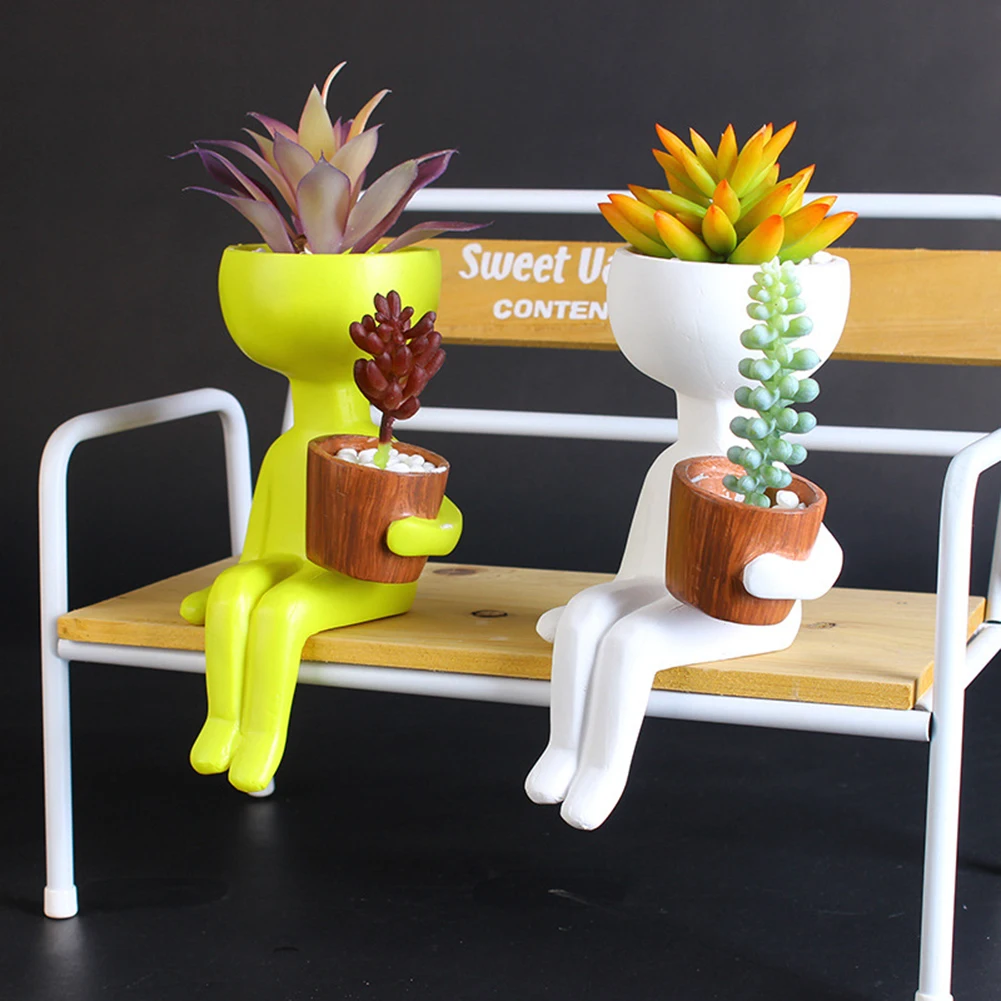 

Flower Pot Vase Home Garden Decoration Imitation Humanoid Flower Pot Desktop Fleshy Flower Sitting Posture Mini Decor